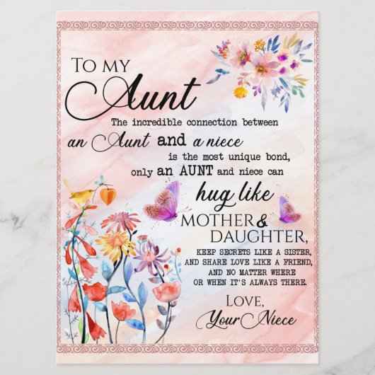 Voor mijn tante Gift, vlindervloed van nicht Menu (Voorkant)