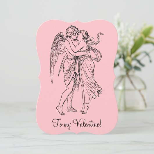  voor mijn Valentijn engel zwarte roze Feestdagenkaart (Staand voorkant)