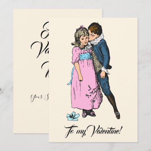  voor mijn Valentijn meisje roze blauw Feestdagenkaart (Voorkant / Achterkant)