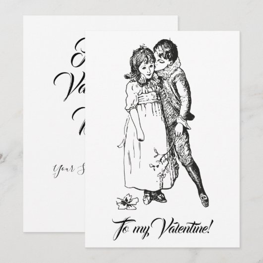  voor mijn Valentijn meisje zwart wit Feestdagenkaart (Voorkant / Achterkant)