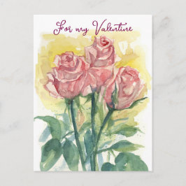 Voor mijn Valentijnse vrouw Roze rozen Waterverf B Feestdagenkaart