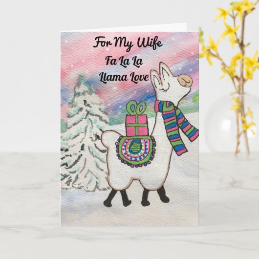 Voor mijn vrouw FaLaLa Llama Schattigee vakantie Kaart (Gele Bloem)