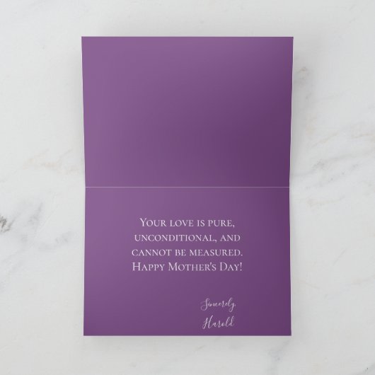 Voor mijn vrouw op Moederdag Paarse Floral Kaart (Binnen)