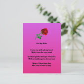 Voor mijn vrouw Valentijnsdag gedicht Feestdagenkaart (Staand voorkant)
