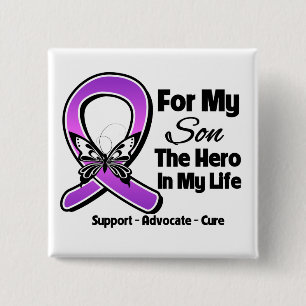 Voor mijn zoon Hero: Paarse bewustwording van lint Vierkante Button 5,1 Cm