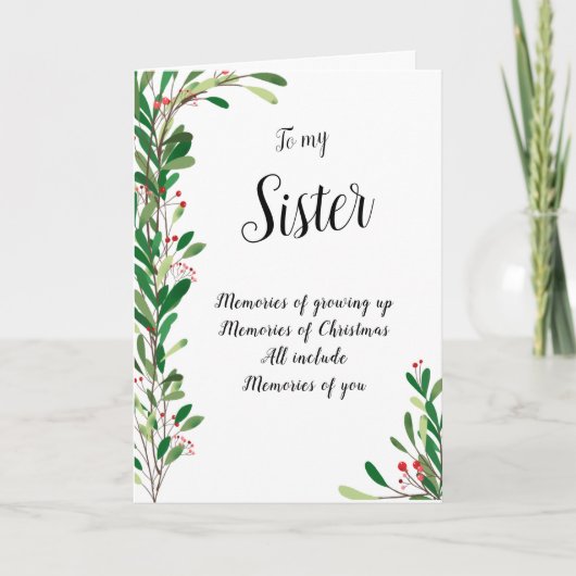 Voor mijn zus mooie bessen botanische kerst kaart (Voorkant)