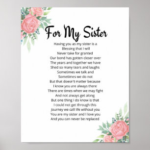 Voor mijn zuster Poem Sister Gift Poster