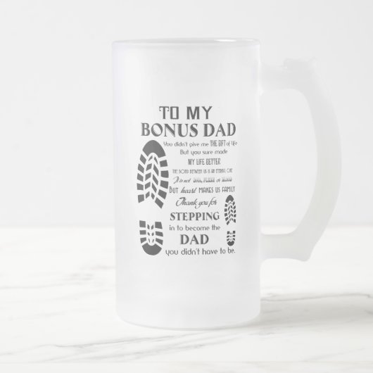 Voor m'n bonusvader, Vaderdag Cadeau... voor papa. Matglas Bierpul (Rechts)