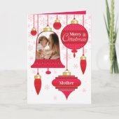 Voor Moeder Aangepaste Foto Rode Retro Ornamenten Feestdagen Kaart (Voorkant)