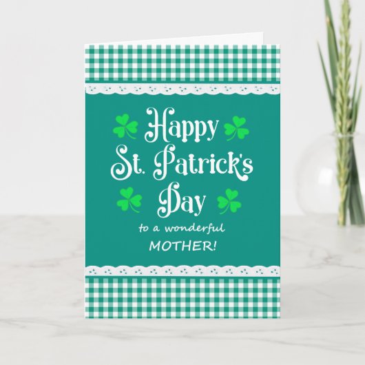 Voor Moeder St Patrick's Shamrocks Groene cheques Kaart (Voorkant)