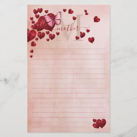Voor moeder vlinder hartvormige bladeren boeket briefpapier (Voorkant)