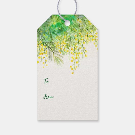 Voor Moederdag geel Mimosa Waterverf schilderij Cadeaulabel (Achterkant)