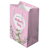 Voor Moederdag White Snowdrops Pink Polka Dots Medium Cadeauzakje (Achterkant Gekanteld)