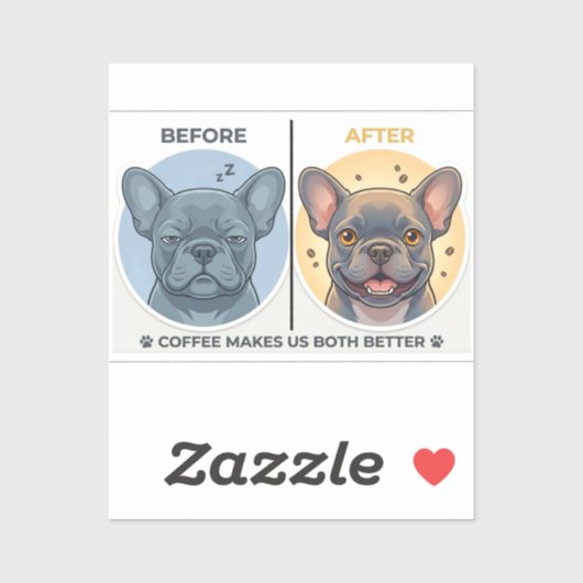 Voor Na Koffie Grappig Frans Bulldog Design Sticker (Vel)
