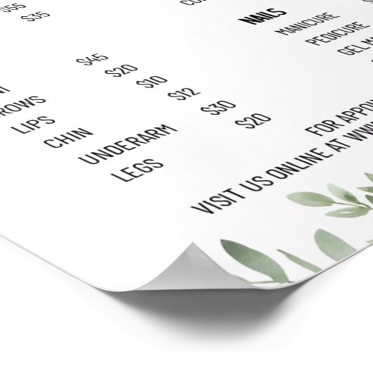 Voor Nagelstudio Prijslijst Poster (Hoek)