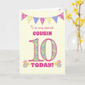 Voor neef 10e verjaardag primroses Bunting Kaart (Gele Bloem)