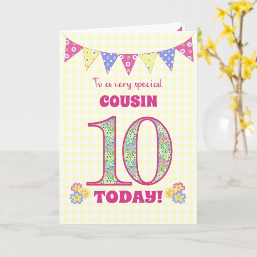 Voor neef 10e verjaardag primroses Bunting Kaart (Gele Bloem)