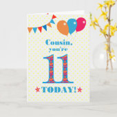 Voor neef 11th Birthday Bunting Balloons Kaart (Gele Bloem)