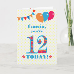 Voor neef 12th Birthday Bunting Balloons Kaart