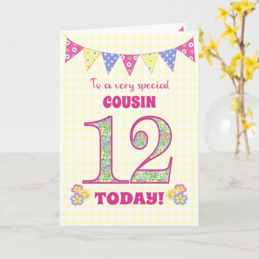 Voor neef 12th Birthday Primroses Bunting Kaart (Gele Bloem)