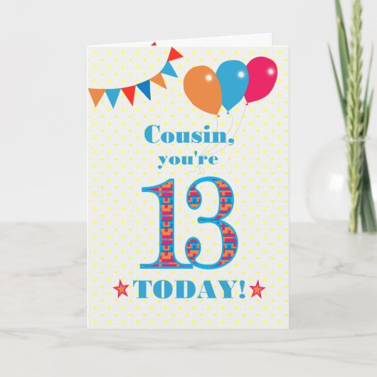 Voor neef 13th Birthday Bunting Balloons Kaart (Voorkant)