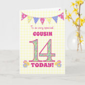 Voor neef 14e verjaardag primroses Bunting Kaart (Gele Bloem)