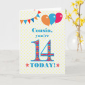 Voor neef 14th Birthday Bunting Balloons Kaart (Gele Bloem)