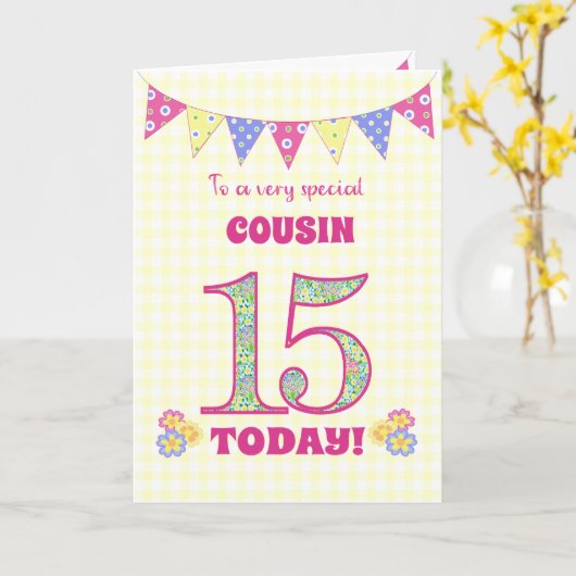 Voor neef 15th Birthday Primroses Bunting Kaart (Gele Bloem)