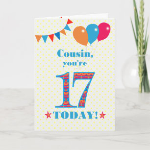 Voor neef 17th Birthday Bunting Balloons Kaart