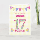 Voor neef 17th Birthday Primrose en Bunting Kaart (Voorkant)