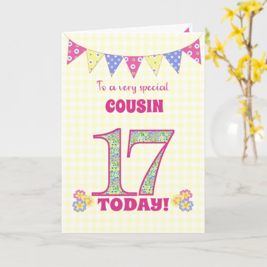 Voor neef 17th Birthday Primrose en Bunting Kaart (Gele Bloem)
