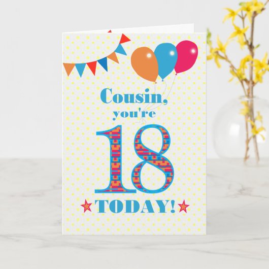 Voor neef 18th Birthday Bunting and Balloons Kaart (Gele Bloem)