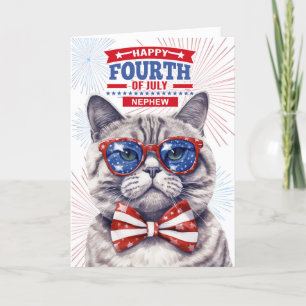 voor Neef 4 juli Schattigee Patriottische Kat Feestdagen Kaart
