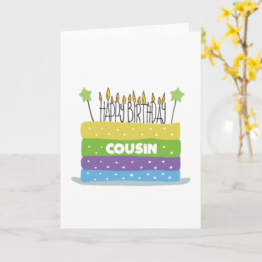 Voor neef Cake en Candles Happy Birthday Kaart (Gele Bloem)