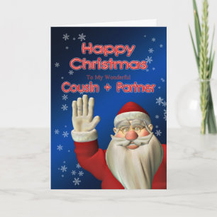 Voor neef en partner, een Santa die zwaait Feestdagen Kaart