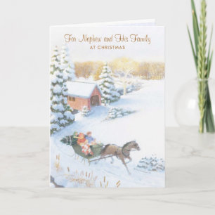 Voor neef en zijn familie met Kerstmis Feestdagen Kaart