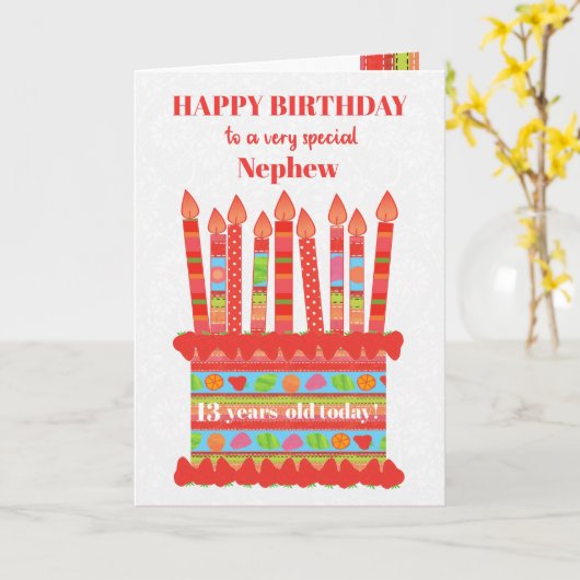 Voor neefje Custom Age Birthday Cake Kaart (Gele Bloem)