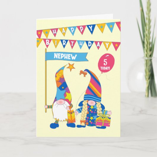 Voor neefje Custom Age Birthday Fun Gnomes Kaart (Voorkant)