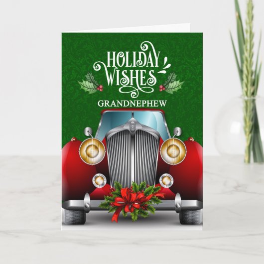 voor neefjes Red Classic Car Kerstmis Feestdagen Kaart (Voorkant)