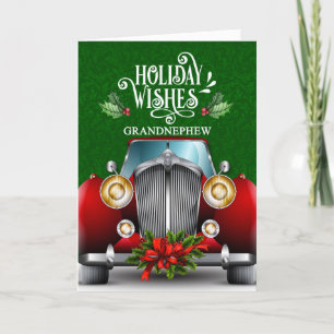 voor neefjes Red Classic Car Kerstmis Feestdagen Kaart