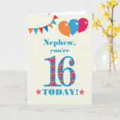 Voor Nephew 16e marthday Bunting Balloons Kaart (Gele Bloem)