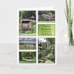 Voor Nephew, een verjaardagskaart met tuin uitzich Kaart