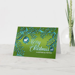 voor Nephew en Partner Green Turquoise Kerstmis Feestdagen Kaart