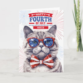 voor Nicht 4 juli Schattigee Patriottische Kat Feestdagen Kaart
