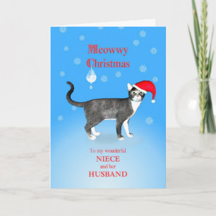 Voor nicht en haar man, Meowwy Kerstmis kat Feestdagen Kaart