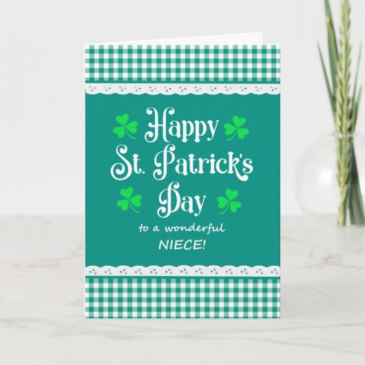 Voor nicht St Patrick's Shamrocks Groene cheques Kaart (Voorkant)