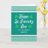 Voor nicht St Patrick's Shamrocks Groene cheques Kaart (Gele Bloem)