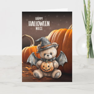voor nicht Teddybeer Heks en Vleermuisvleugels Hal Feestdagen Kaart