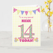 Voor Niece 14th Birthday Primroses Bunting Kaart (Gele Bloem)