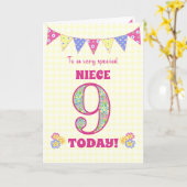 Voor Niece 9th Birthday Primroses Bunting Kaart (Gele Bloem)